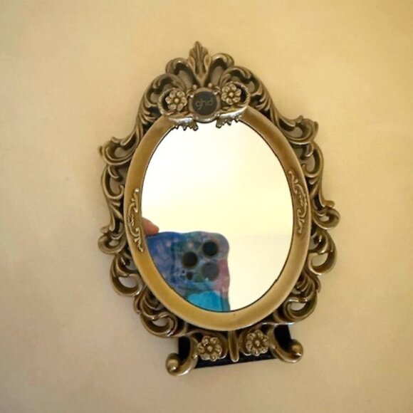 Antique Italian Small brass frame oval makeup mirr Other - Antique Italian Small brass frame oval makeup mirror